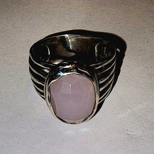 SILPADA Sterling Silver Rose Quartz Wide Ribbed Band Ring SZ 9